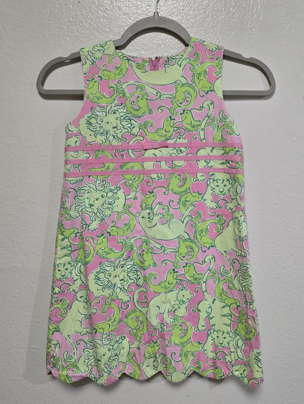 Lilly Pulitzer Fried Catfish Vintage Sleeveless Shift Dress Pink Green Size 6X